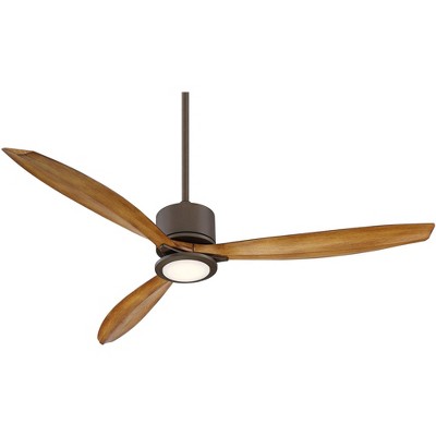 56" Casa Vieja Modern Tropical Indoor Outdoor Ceiling Fan with Light LED Remote Oil Rubbed Bronze Koa Damp Rated for Patio Porch