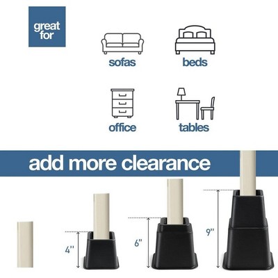 Heavy Duty Black Adjustable Bed and Furniture Risers Set