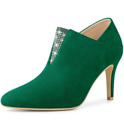 Allegra K Women's Pointy Toe Rhinestones Pull on Stiletto Heel Ankle Booties