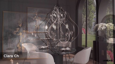 Elegant Black and Silver Cage Chandelier with Amber Crystal Accents