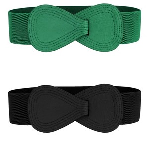 Allegra K Women's Faux Leather Interlock 8-shaped Buckle Elastic Waist Belt 2 Pcs - 1 of 4