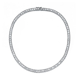 Guili Sterling Silver Tennis Necklace with Princess CZ in 2MM or 4MM—Exquisite, Sophisticated, and Timelessly Elegant. - 1 of 4
