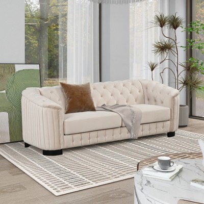 TiramisuBest 82.4" Mid Century Modern Sofa with Rubber Wood Legs,Velvet Upholstered Sofa Couch,3 Seater Sofa Couch for Living Room