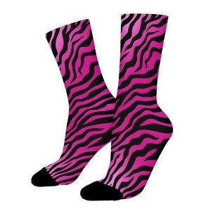 Pink Zebra Animal Women Printed Crew Socks Funny Funky Socks Soft Polyester Novelty Gifts for Artists Men - 1 of 1