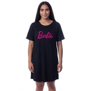 Barbie Womens' Classic Title Logo  Nightgown Sleep Pajama Shirt Black - 1 of 4
