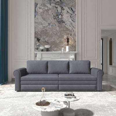 93" King Size Sofa Bed Couch Pull Out Couch 3 In 1 Convertible Sleeper Sofa Bed Velvet Chesterfield Sofa With Nailhead Trim & Rolled Arm-Cuddlewood