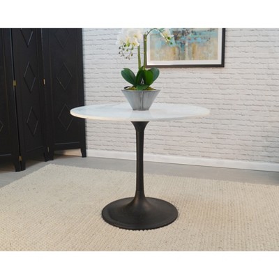 Enzo 40 Inch Round Marble Top Dining Table with Black Iron Base