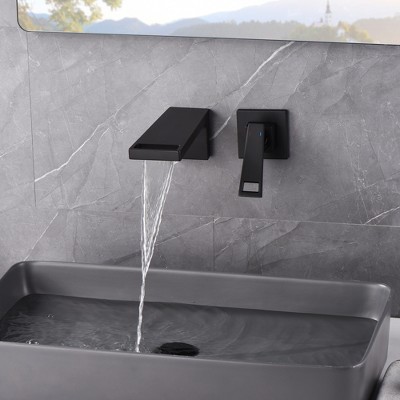 Matte Black Brass Wall Mount Waterfall Bathroom Faucet