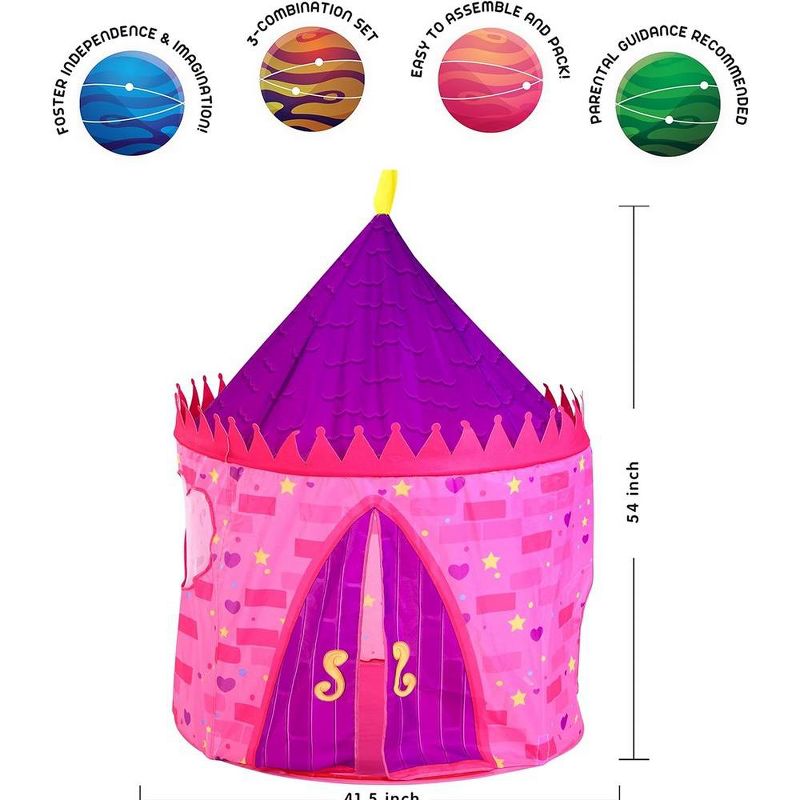 Syncfun Girls Princess Pink Castle Play Tent with Princess Crown Pop Up Play Tent Kids Indoor Outdoor Playhouse Tent Set, 2 of 8