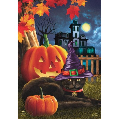 Briarwood Lane Black Cat Halloween Garden Flag Jack O'Lantern Spo