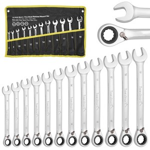 Reversible Ratcheting Wrench Set with Roll Pouch - Combination Metric Sizes for Professional Mechanics - 1 of 4
