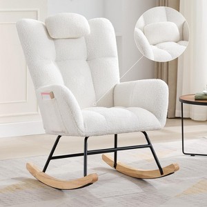 Modern Teddy Indoor Upholstered Padded Seat Nursery Rocking Chair with High Backrest for Living Room, Bedroom, Cozy Reading - 1 of 4