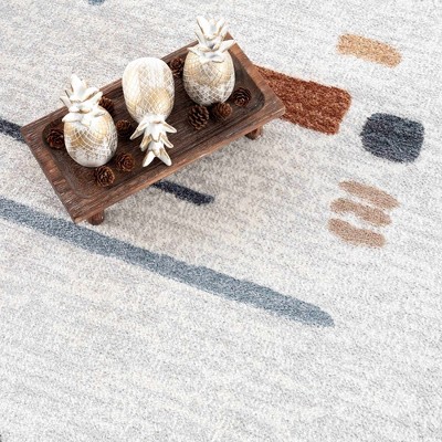 Gray and Rust Abstract Washable Polyester Area Rug 5'3" x 7'