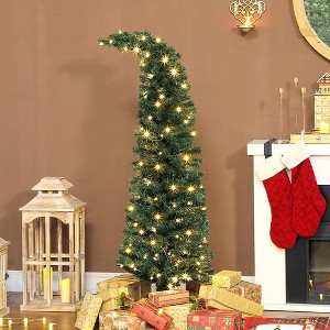 5 ft Prelit Christmas Tree, Whimsical Xmas Tree Slim High Mountain Fir with 100 LEDs and Metal Stand, Green - 1 of 4