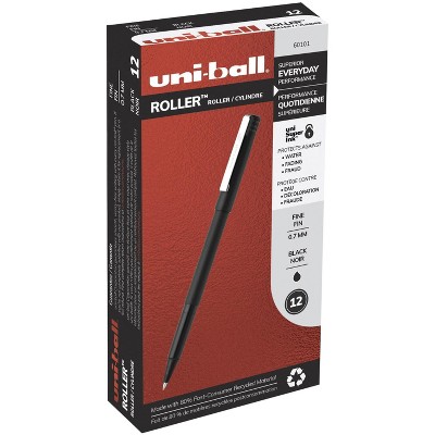 uni-ball Roller Ball Stick Pens, 0.7 mm Micro Tip, Black, pk of 12