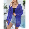 Women Crochet Cardigan Tie Front Long Sleeve Lightweight Cover Up Oversized Hollow Out Summer Cardigans - 2 of 4