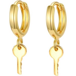 Gold Huggie Small Hoop Earrings with Charm Personalized /Star/Cross/Lock/Key 18k Gold Plated Crystal Drop Dangle Earrings for Women - 1 of 4
