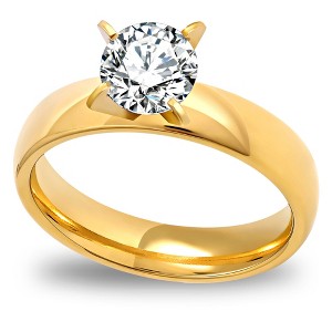 Solitaire Engagement Ring for Women 4mm Cubic Zirconia 1CT Stainless Steel by Ginger Lyne - 1 of 4
