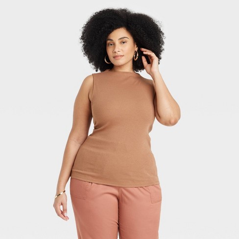 Women's Slim Fit Ribbed Tank Top - A New Day™ Brown Xxl : Target