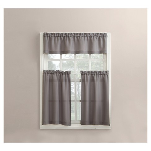 Martine Microfiber 3 Piece Kitchen Curtain Valance And Tiers Set