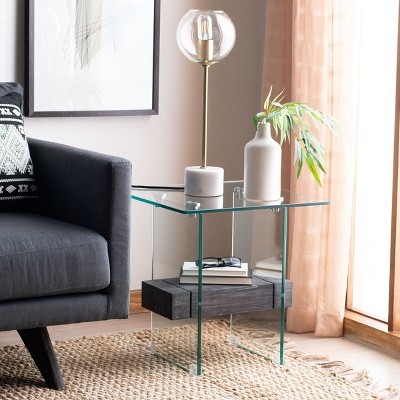 Elegant Gray Square Wood and Glass Accent Table