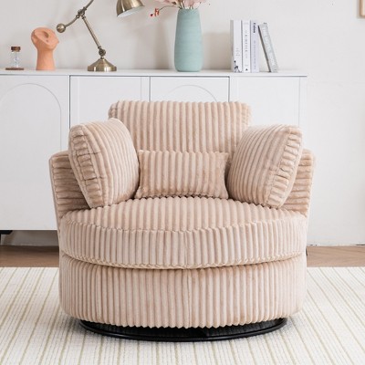 Oversized Corduroy Round Swivel Accent Chair with Pillows for Living Room, Bedroom