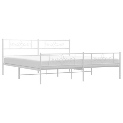 vidaXL White Robust Metal Bed Frame with Headrest and Footboard - Ideal for Modern Bedrooms