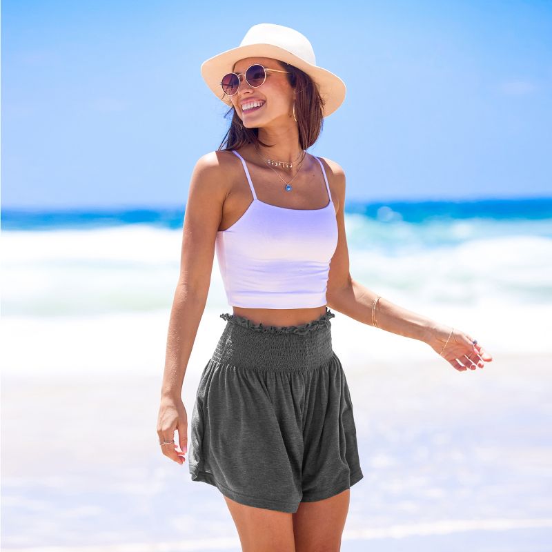 Women's Charcoal Smocked Waist Wide Leg Shorts - Cupshe, 3 of 6