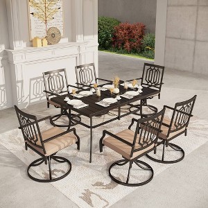 7pc Patio Dining Set with Rectangle Table with 1.57" Umbrella Hole & 360 Swivel Sling Arm Chairs with Patterned Back - Captiva Designs - 1 of 4