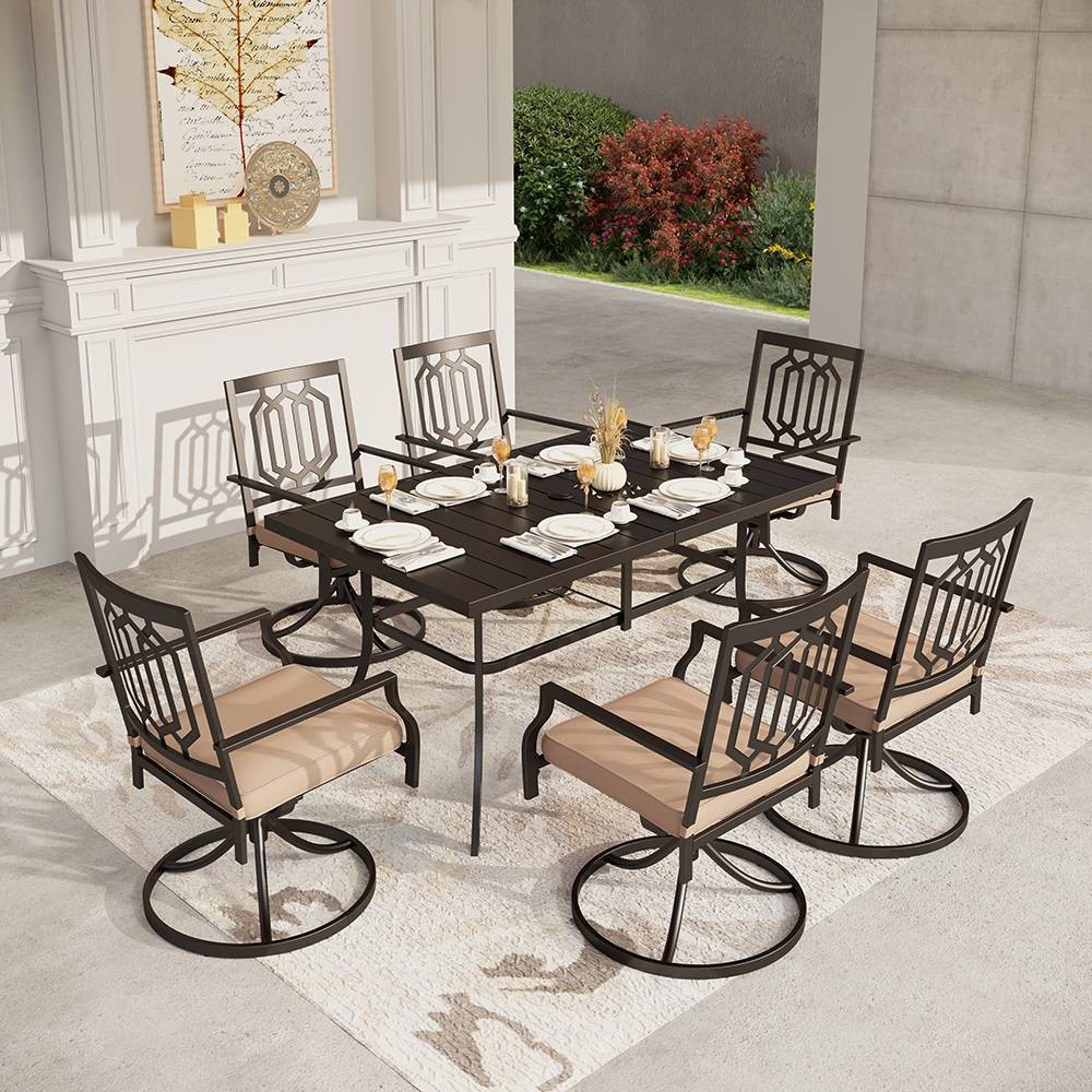 Photos - Garden Furniture 7pc Patio Dining Set with Rectangle Table with 1.57" Umbrella Hole & 360 S