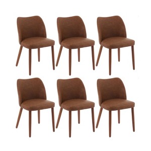 Dining Chair Set of 6, Leather Upholstered Dining Chair with Wood Legs, Wing Backrest, Wooden Kitchen Chair, Kitchen Chairs with Thick Cushions - 1 of 4