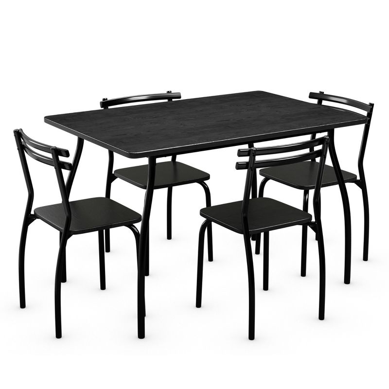 Costway 5 Piece Dining Set Table 30.0" And 4 Chairs Home Kitchen Room Breakfast Furniture Black, 1 of 11