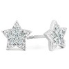 Pompeii3 14K White Gold Diamond Pave Petite Star Studs Dainty High Polished 6.5MM - 2 of 4