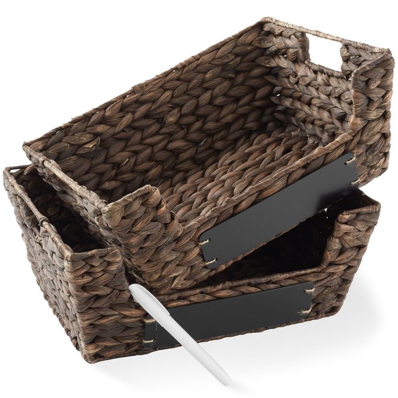 Casafield (Set of 2) Water Hyacinth Pantry Baskets with Handles and Chalkboard Labels, Wide Woven Storage Baskets for Kitchen Shelves, 2 of 7