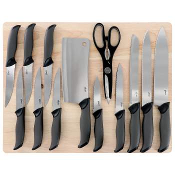 Oster Lindbergh 14 Piece Stainless Steel Cutlery Knife Set in Black with Cutting Board