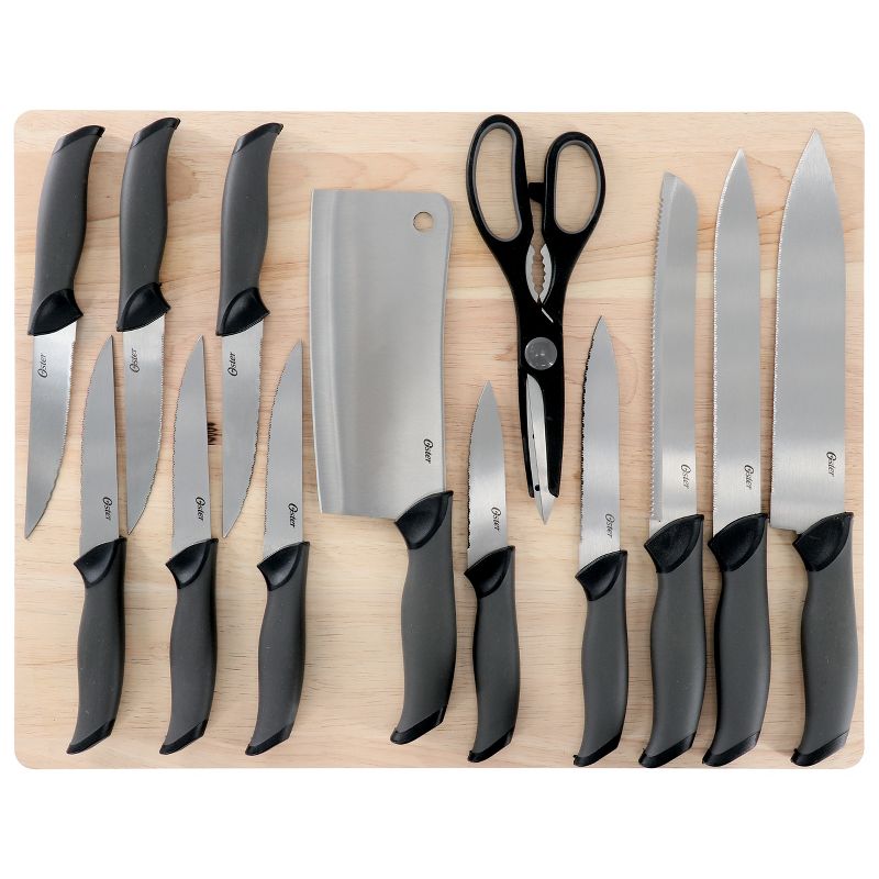Oster Lindbergh 14 Piece Stainless Steel Cutlery Knife Set in Black with Cutting Board, 1 of 9