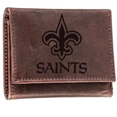 Evergreen NFL New Orleans Saints Brown Leather Trifold Wallet Officially Licensed with Gift Box