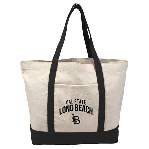 California State University, Long Beach Primary Logo Canvas Tote Bag With External Pocket, Reusable Shoulder Bag for Shopping, School, Beach - 1 of 4