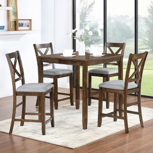 5-Piece Dining Set with Wooden Square Table and 4 Chairs - 1 of 4