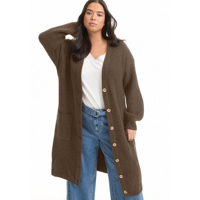 June & Vie Midi-Length Button-Down Cardigan - 26/28, Cocoa : Target