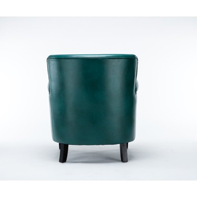 Teal Leather Accent Chair with Wood Frame