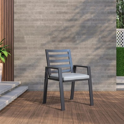 Chelsea Black Aluminum Outdoor Dining Chairs with Beige Cushions