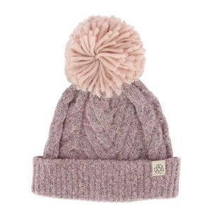 David & Young Women's Chevron Knit Winter Beanie with Matching Yarn Pom - 1 of 4