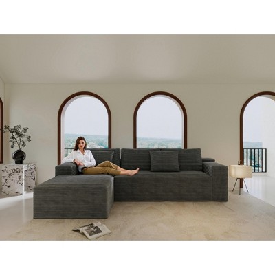 104" Cloud Corduroy Upholstered Modular L-Shaped Sectional Sofa with Chaise, Deep Seats, No Assembly