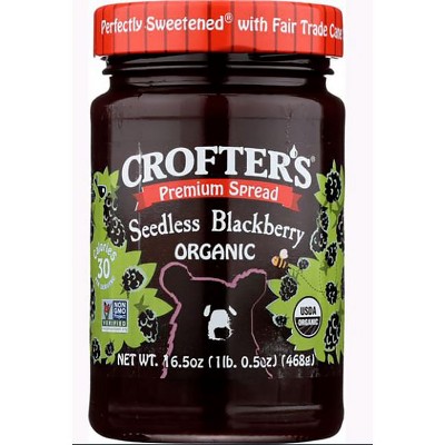 Crofter's Premium Spread Organic - Seedless Blackberry 16.5 oz Jar.