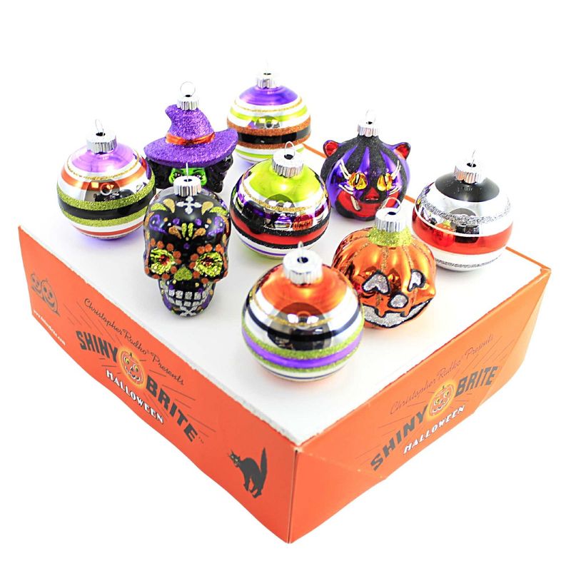 Shiny Brite 3.0 Inch Halloween Round & Figures Ornament Se Cats Witch Tree Ornament Sets, 1 of 4