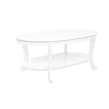 Dermott Traditional Oval Coffee Table with Bottom Shelf Rustic White - Powell