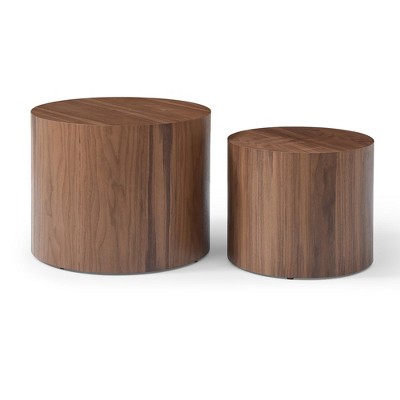 VYNXARIA Round Coffee Table Set of 2, Nesting Coffee Tables for MDF with veneer .for living room,office,bedroom,Natural, 4Colors Brown