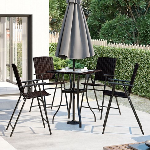 Bistro table and cheap chairs with umbrella