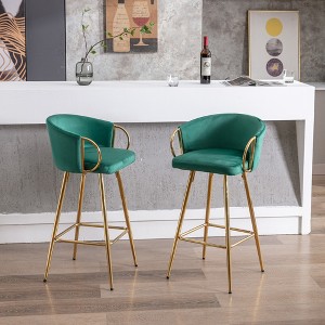 30" Velvet Bar Stools Set of 2 with Chrome Footrest and Metal Legs for Kitchen, Dining, or Bar - 1 of 4